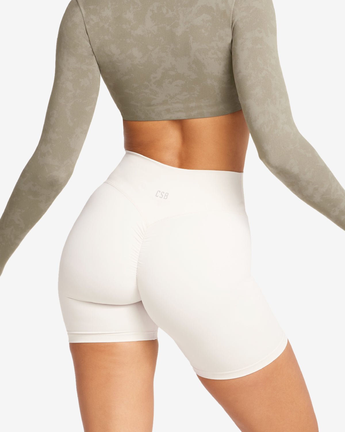 High - waist compression shorts 6 inch length - Cream