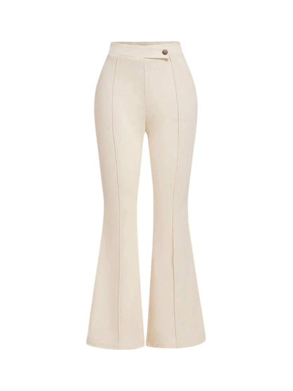 High Waist Flare Leg Apricot Toothpick Pleats Pants