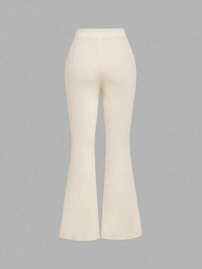 High Waist Flare Leg Apricot Toothpick Pleats Pants