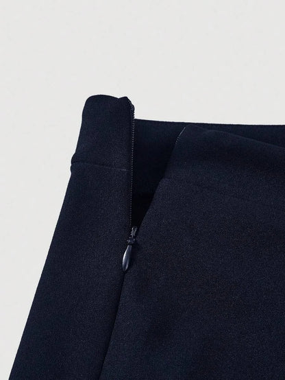 High Waist Flare Leg Navy Toothpick Pleats Pants