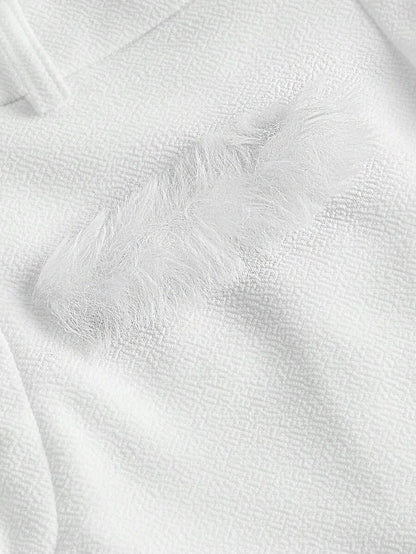 High Waist Fluffy Furry Trim White Flared PantsPetite Women PantsWinter Women PantsGoing Out
