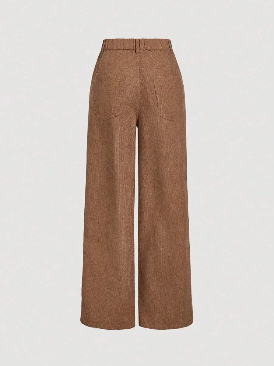 High Waist Front Button Decor Pocket Wide Leg PantsWestern Clothes For WomenBrown Wide Leg