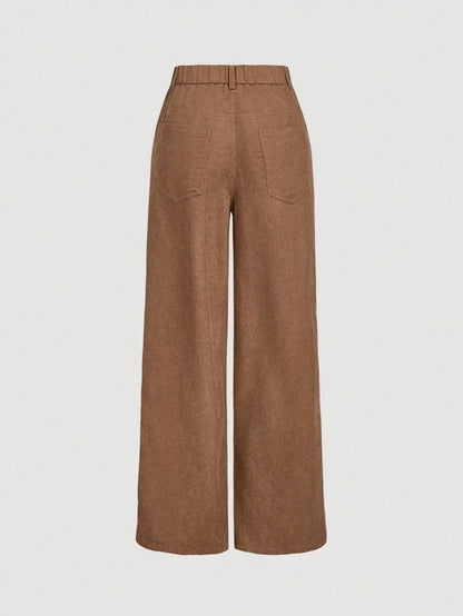 High Waist Front Button Decor Pocket Wide Leg PantsWestern Clothes For WomenBrown Wide Leg