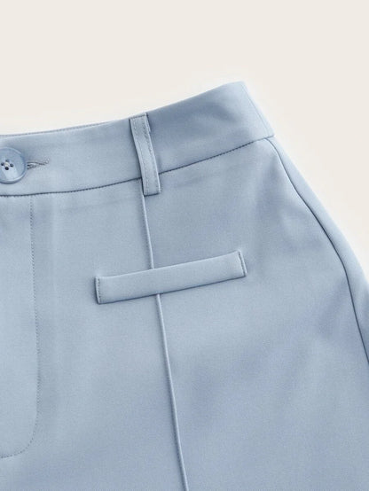 High Waist Light Blue Straight Leg Summer Pants