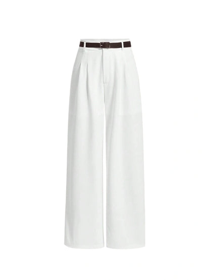 High Waist Pleats At Waist Plicated Detail Straight Leg Belted Dress Pants With Belt