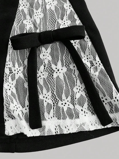 High Waisted Lace Spliced Flare Pants With Bow Detail Decor Fashionable And Sweet