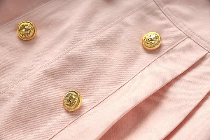 High - Waisted Pleated Skirt with Gold Buttons - Pink