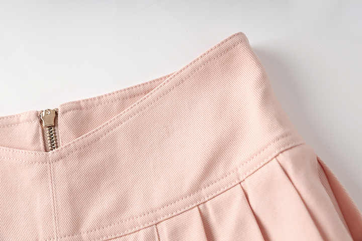 High - Waisted Pleated Skirt with Gold Buttons - Pink