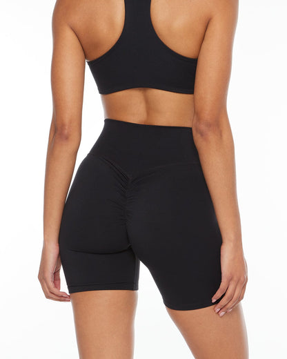 High - waisted scrunch waistband athletic shorts with 6 inseam - Black
