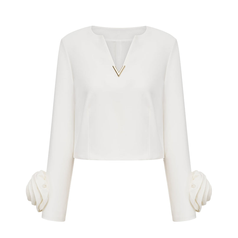 Hilaire white 3dpetal top  skirt matching set