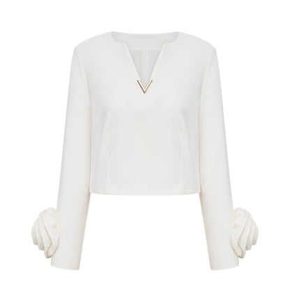 Hilaire white 3dpetal top  skirt matching set