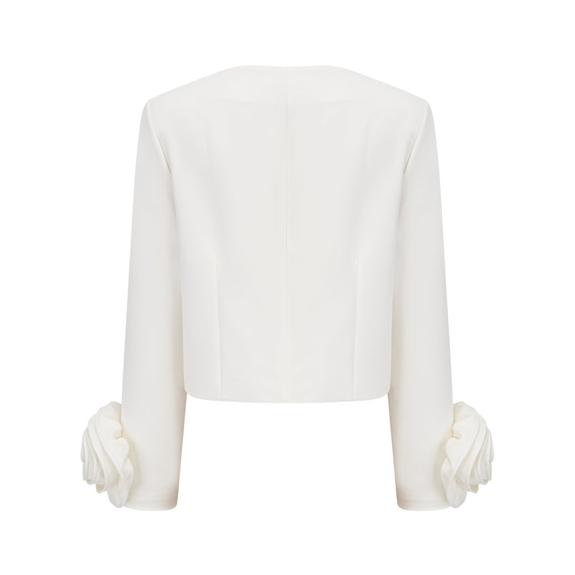 Hilaire white 3dpetal top  skirt matching set