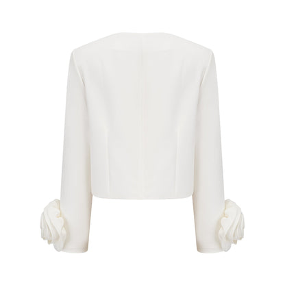Hilaire white 3dpetal top  skirt matching set