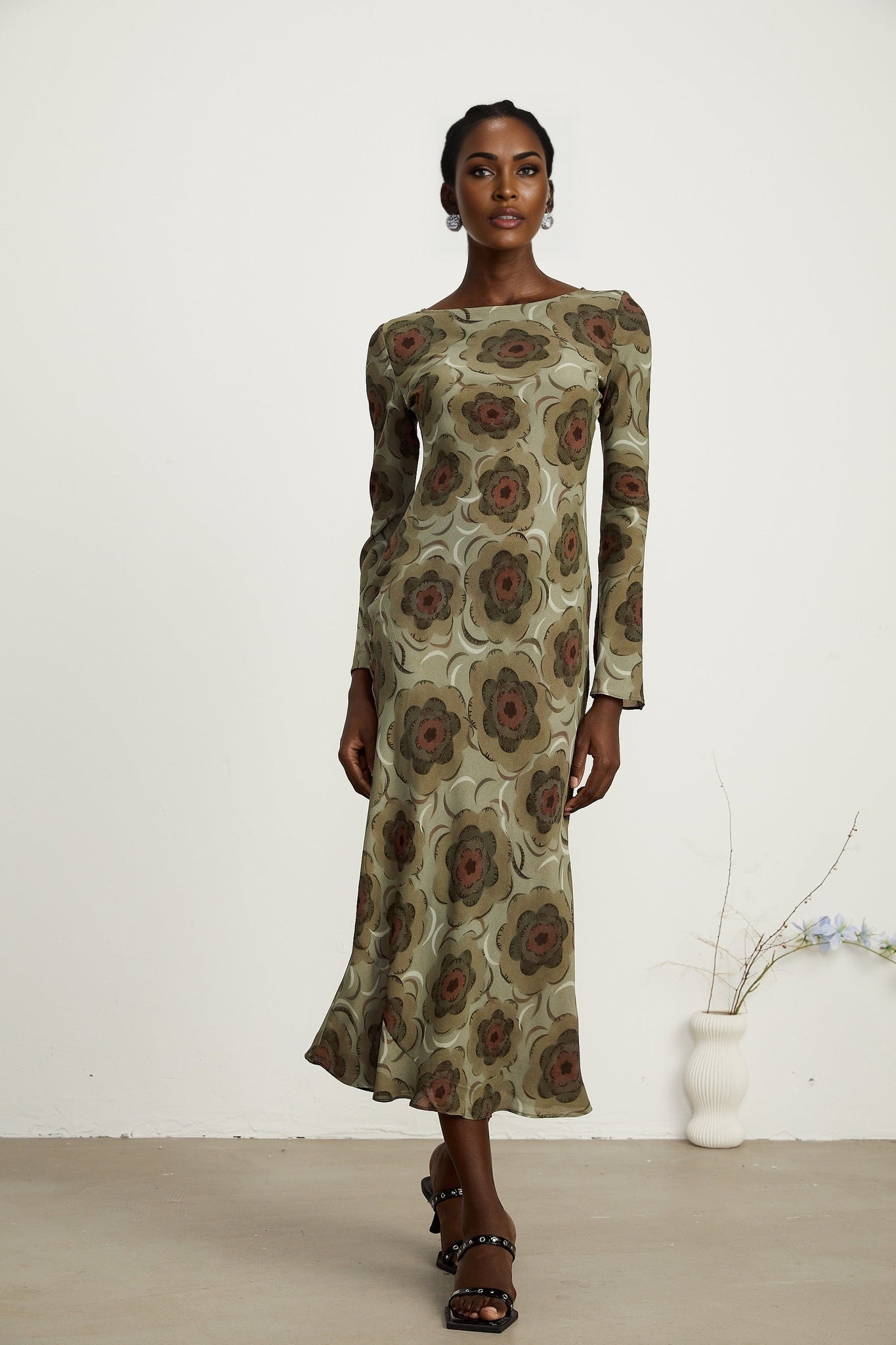 Hippolyte greentone flowermotif midi dress