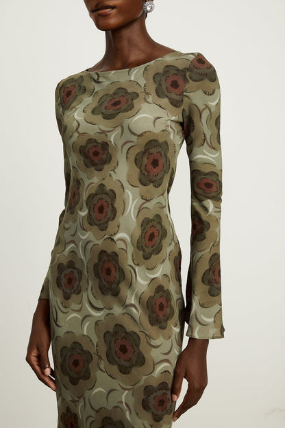 Hippolyte greentone flowermotif midi dress