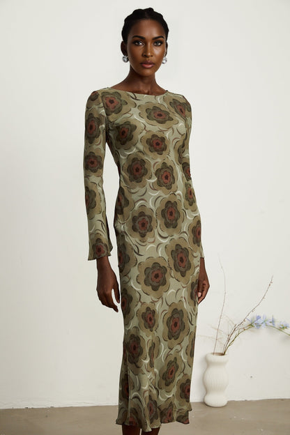 Hippolyte greentone flowermotif midi dress
