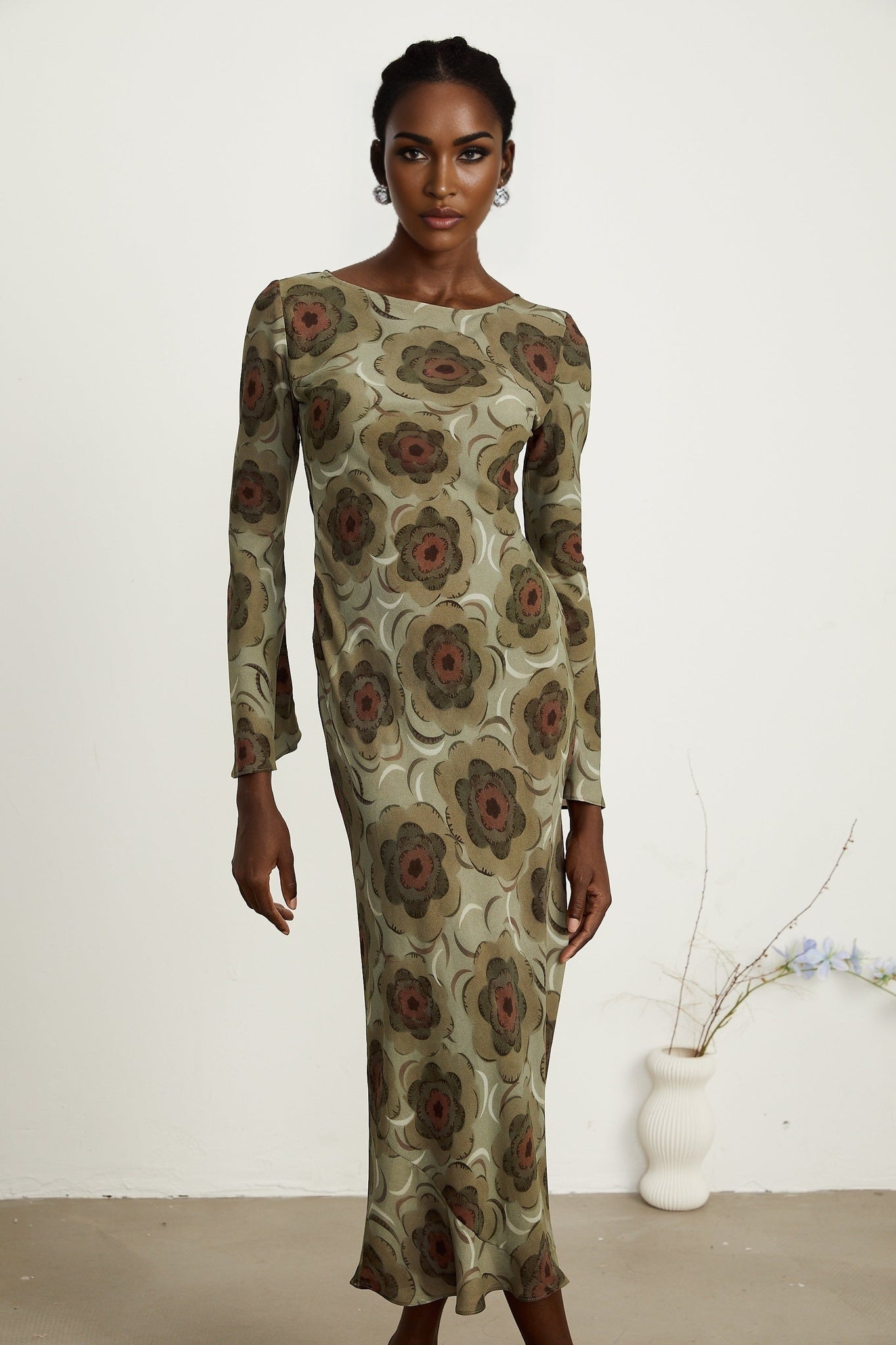 Hippolyte greentone flowermotif midi dress