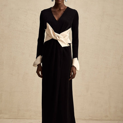 Holland Black Corset Style Maxi Dress with Bow Embellishment and High Slit