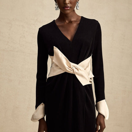 Holland Black Corset Style Maxi Dress with Bow Embellishment and High Slit