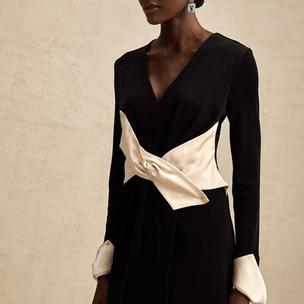 Holland Black Corset Style Maxi Dress with Bow Embellishment and High Slit