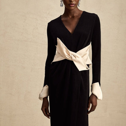 Holland Black Maxi Dress with Corset Silhouette and Bow Embellishment