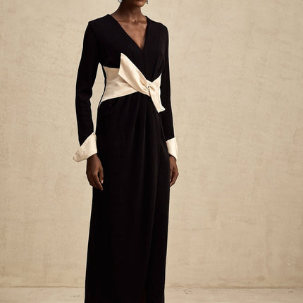 Holland Black Corset Style Maxi Dress with Bow Embellishment and High Slit