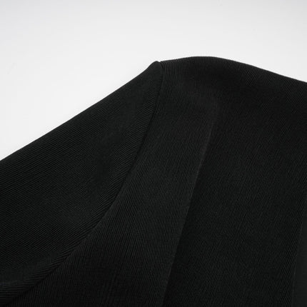 Holland Black Maxi Dress V-neck Corset Bow Pleated High Slit Zip Terylene Fiber