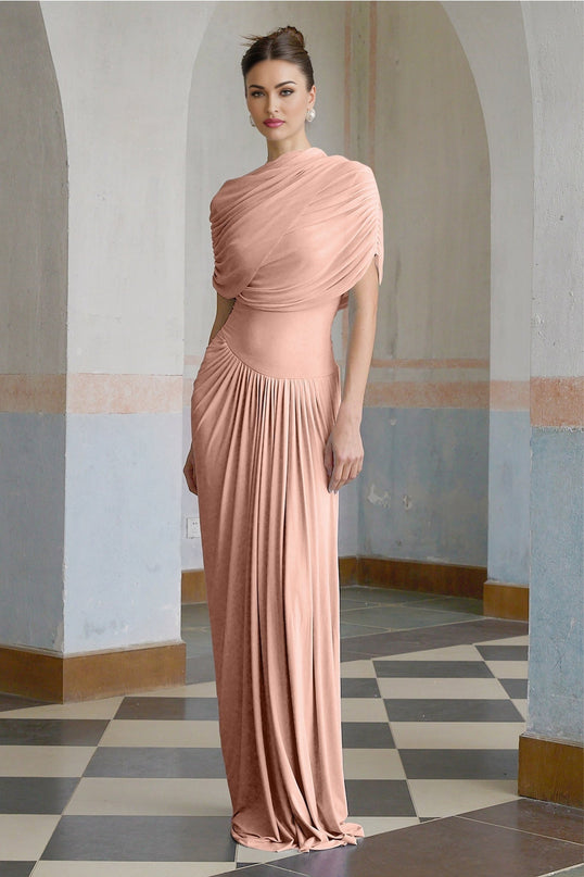 Holland Pink Asymmetric Pleated Maxi Dress