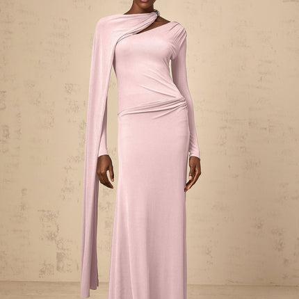 Holland Pink Maxi Dress with Diagonal Shawl Design and Silver-tone Embellishments