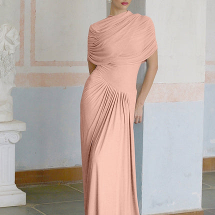 Holland Pink Maxi Dress with Asymmetric Pleated Design and Shawl Detail