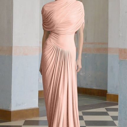 Holland Pink Maxi Dress with Asymmetric Pleated Design and Shawl Detail