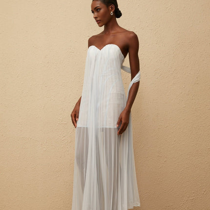 Holly Maxi Dress in Serene Blue with Floral Lace Overlay