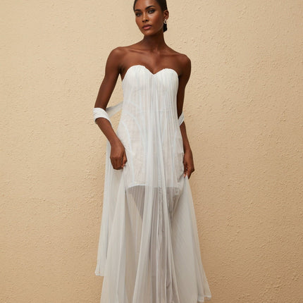 Holly Maxi Dress in Serene Blue with Mesh and Floral Lace Overlay