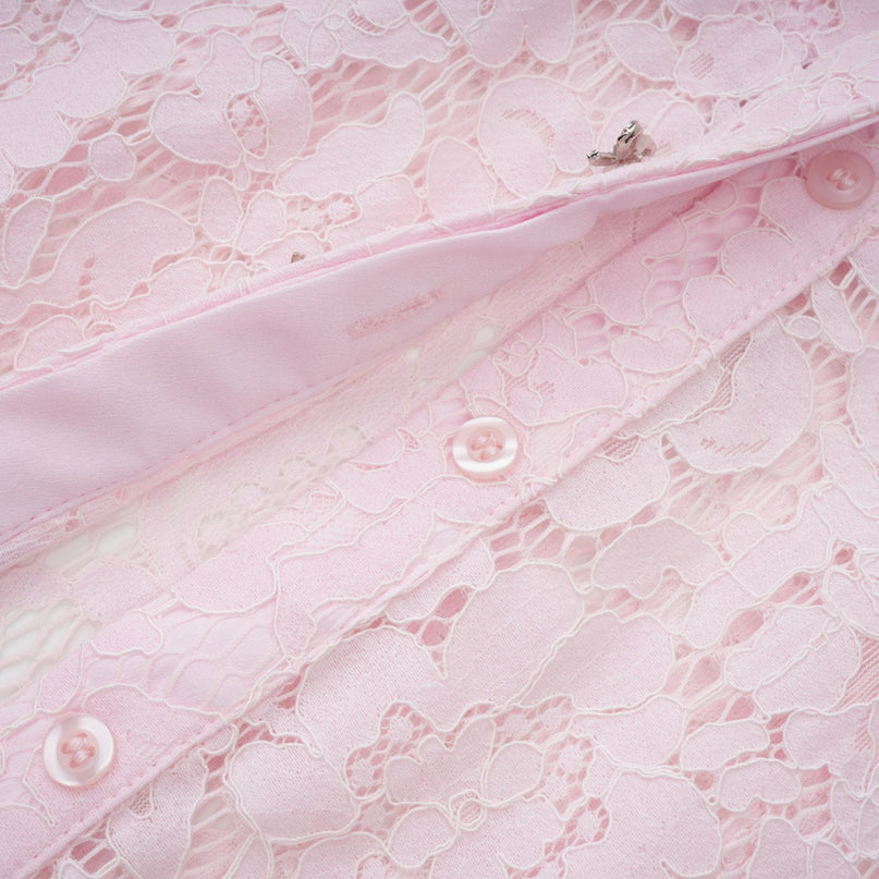Holly Pink Floral Lace Crystal Bowknot Midi Dress