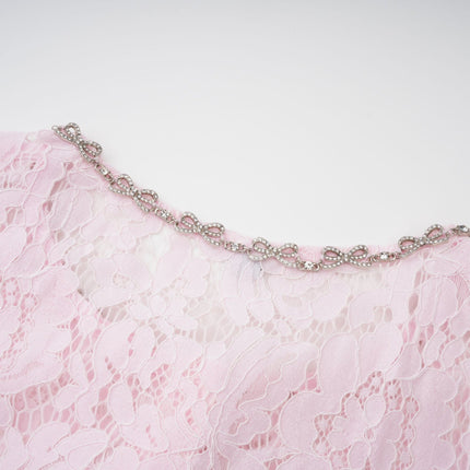 Holly Pink Lace Crystal Bowknots Mermaid Midi Dress