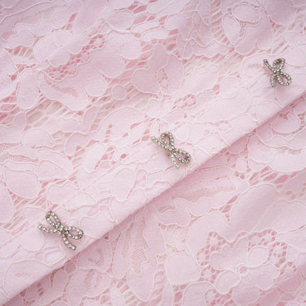 Holly Pink Lace Midi Dress with Crystal Bowknots and Decorative Buttons