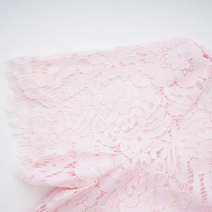 Holly Pink Lace Midi Dress with Crystal Bowknots and Scalloped Hem