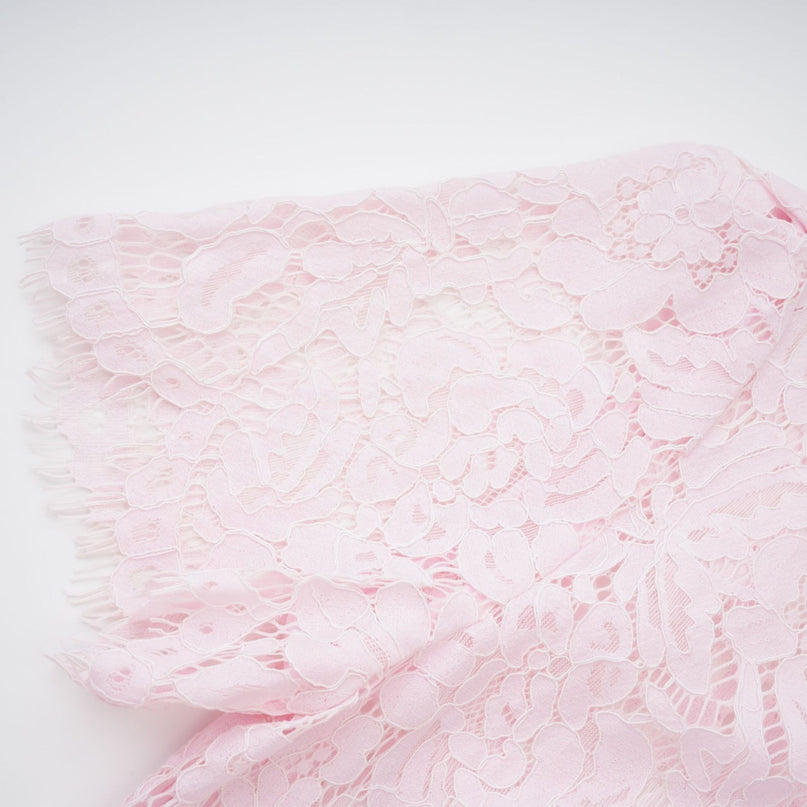 Holly Pink Lace Midi Dress with Crystal Bowknots and Scalloped Hem