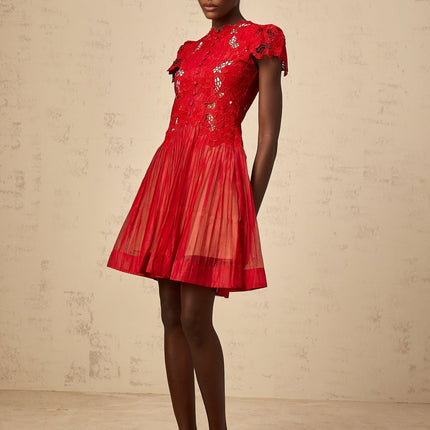 Holly Red Flower Embroidery Mini Dress