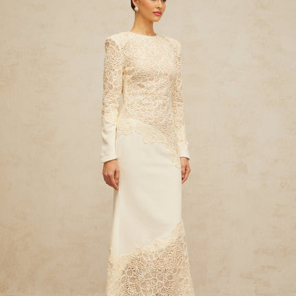 Holly White Maxi Dress with Floral Embroidery and Sequin Embellishments