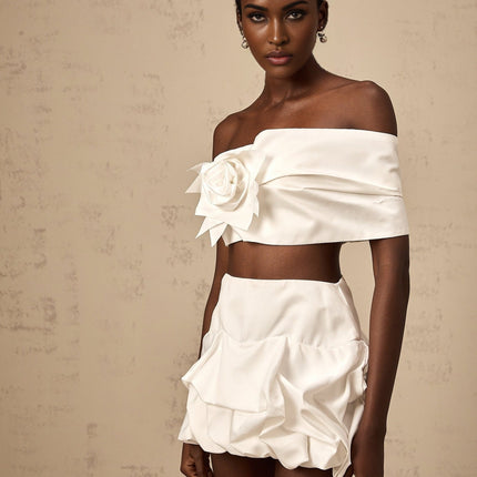 Honorine White Floral Pleated Top and Skirt Matching Set