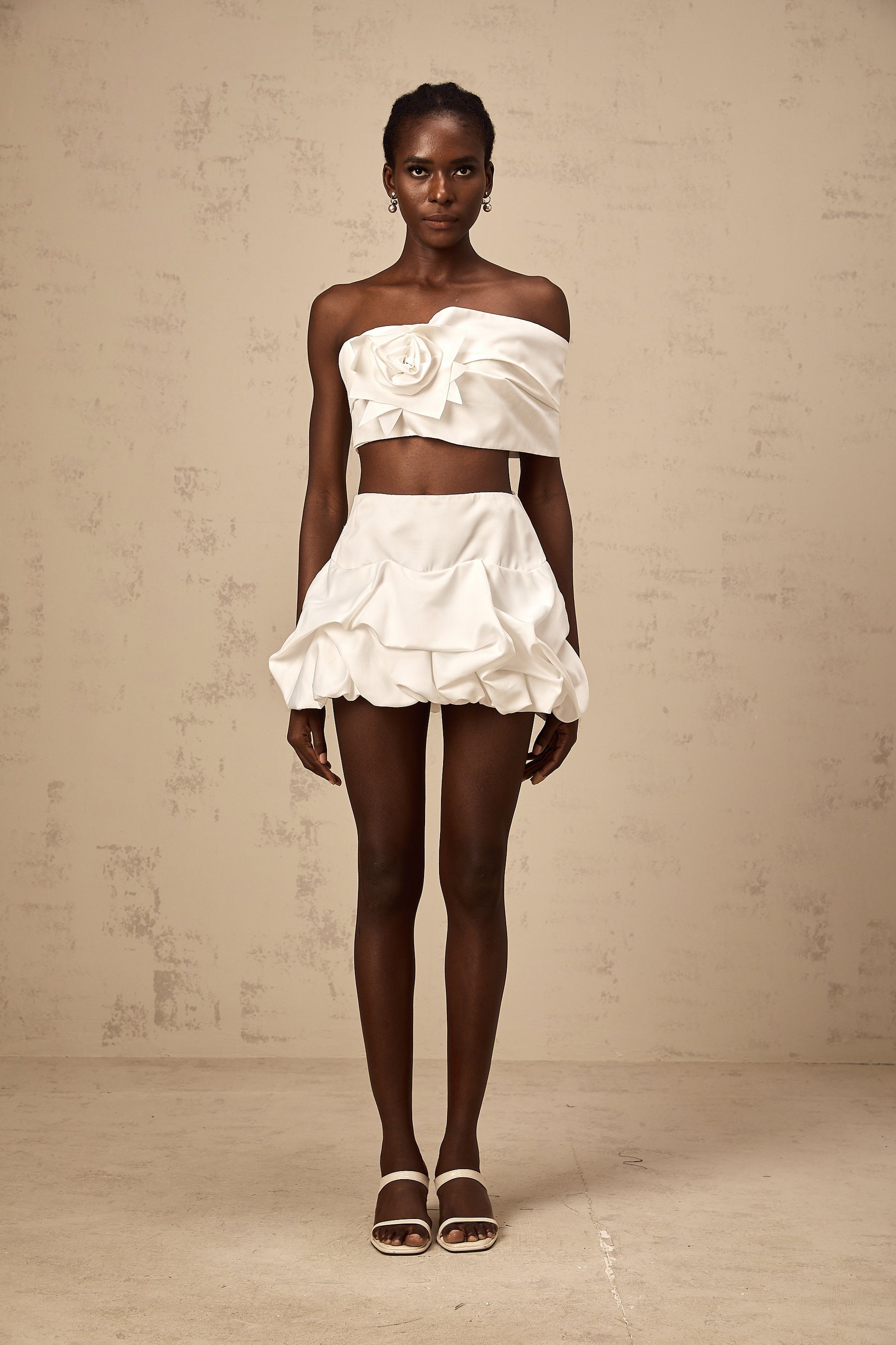 Honorine white floral pleated top  skirt matching set