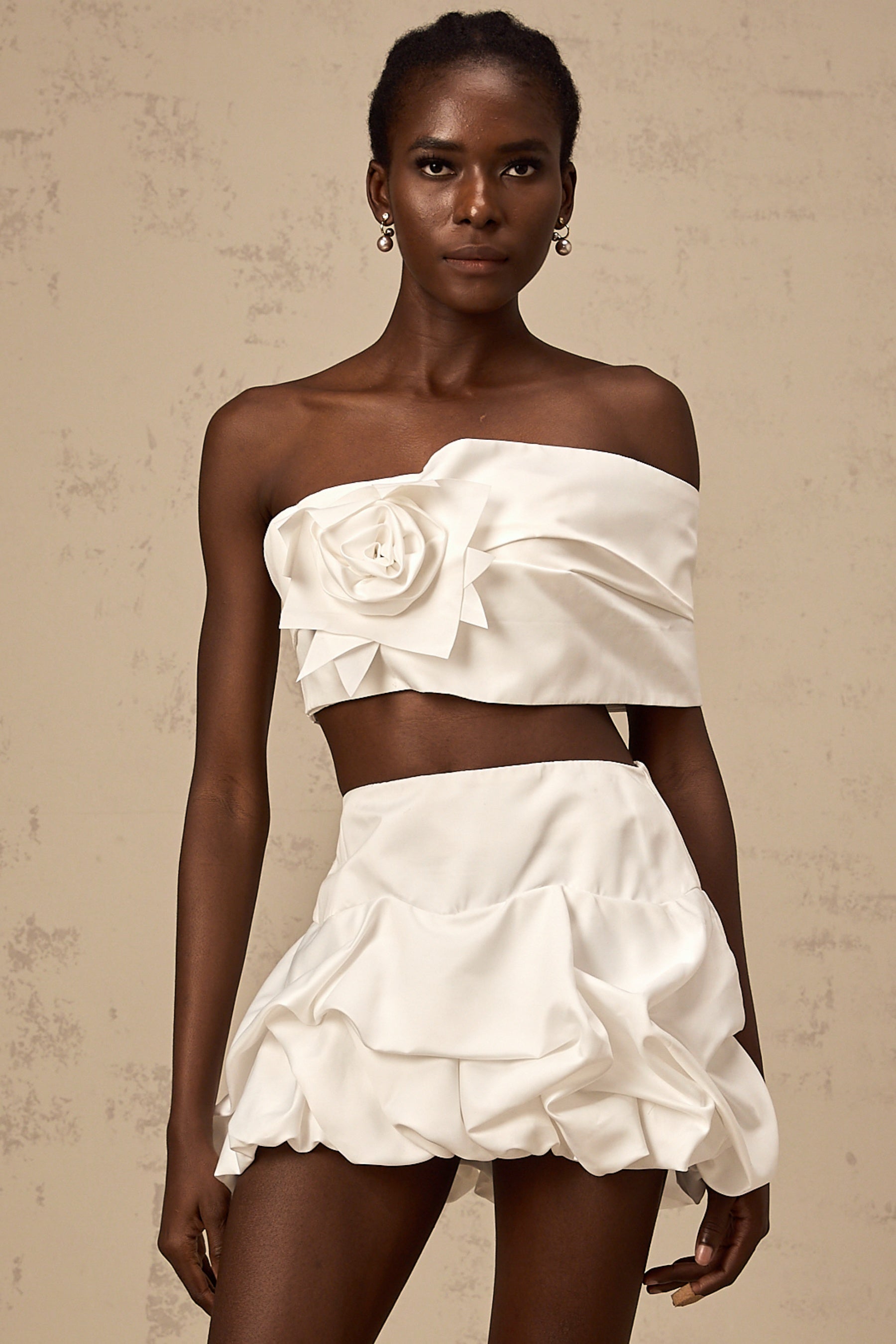 Honorine white floral pleated top  skirt matching set