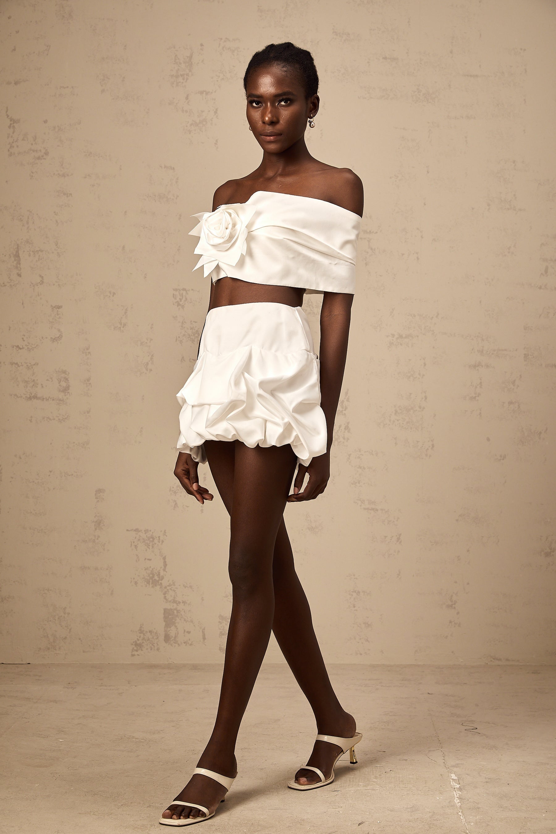Honorine white floral pleated top  skirt matching set