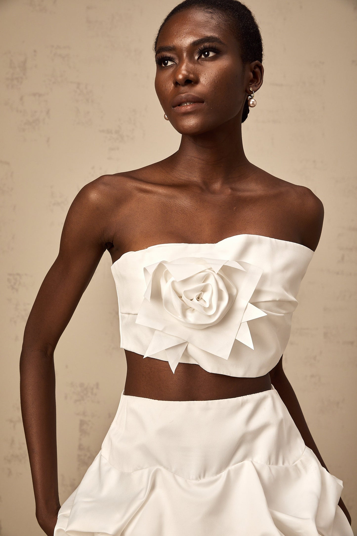 Honorine white floral pleated top  skirt matching set