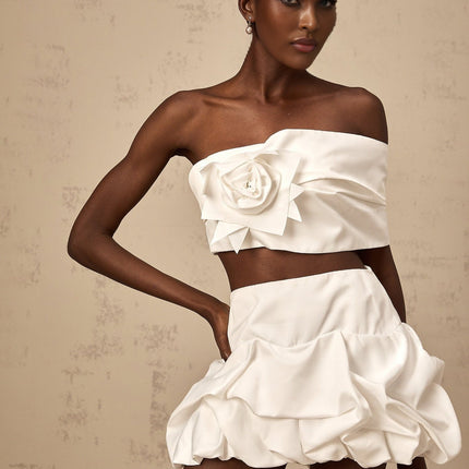 Honorine White Floral Pleated Top Skirt Matching Set