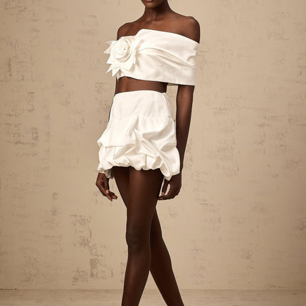 Honorine White Floral Pleated Top and Skirt Matching Set