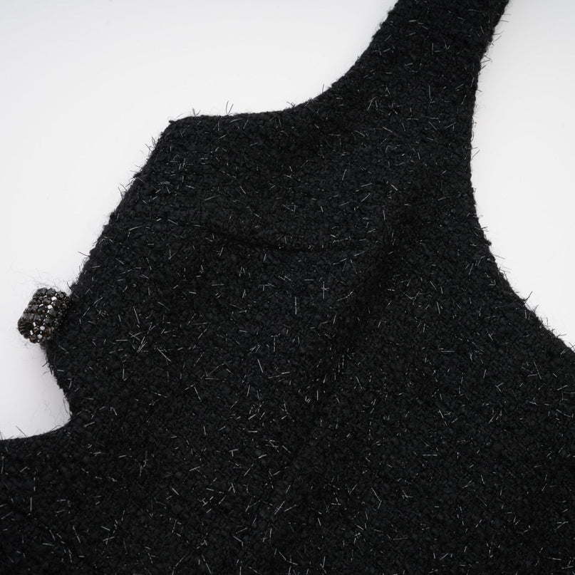 Hope Black Tweed Mini Dress with Bow Detailing and Cut-Out Accents