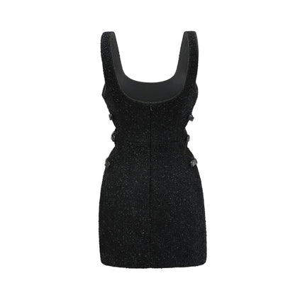 Hope Black Tweed Mini Dress with Bow Detailing and Side Slit