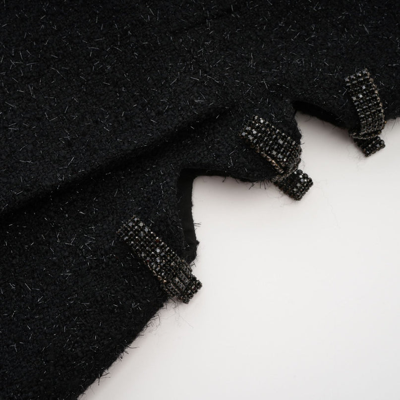 Hope Black Tweed Mini Dress Sleeveless Spaghetti Straps Scoop Neck Bow Detailing Side Slit Thigh-Length Silhouette